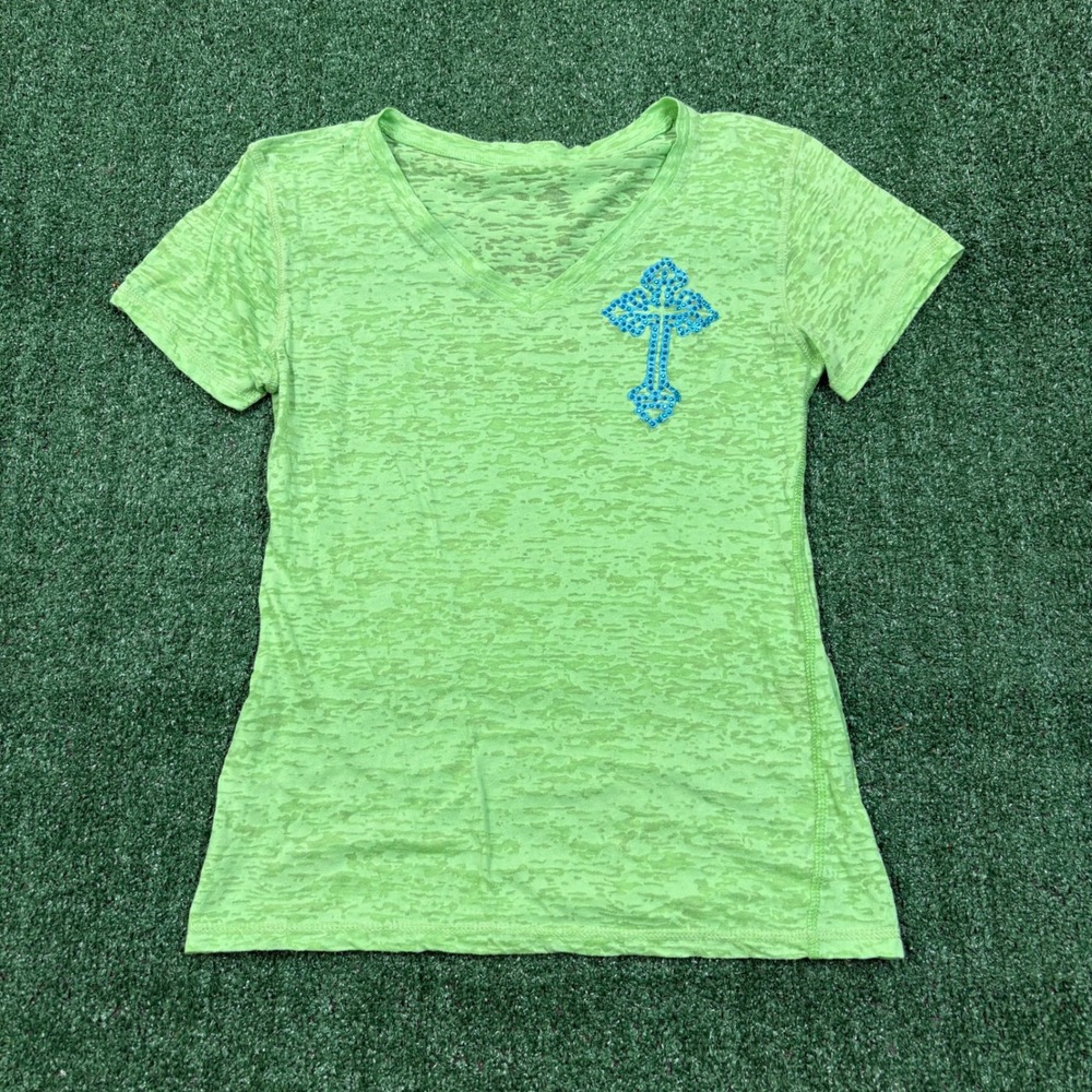 Y2K 2000's Rhinestone Cross Burnout T-shirt